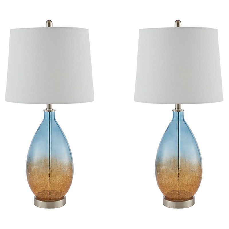 510 Design Cortina Contemporary Glass and Fabric Table Lamps in Blue (Set of 2)