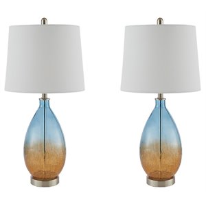 510 design cortina contemporary glass and fabric table lamps in blue (set of 2)