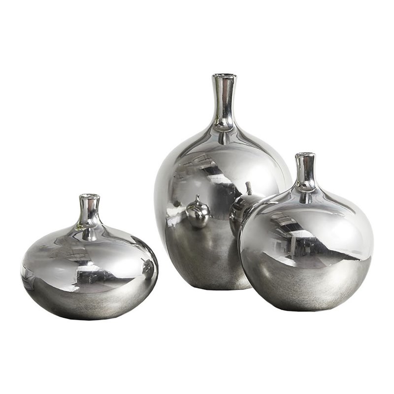 Madison Park Signature 3-Piece Transitional Ceramic Vase Set in Silver