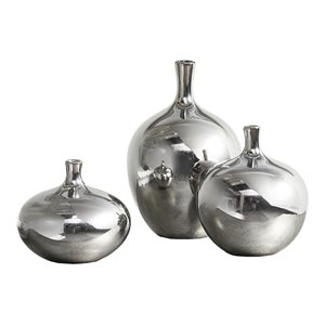 Madison Park Signature 3-Piece Transitional Ceramic Vase Set in Silver