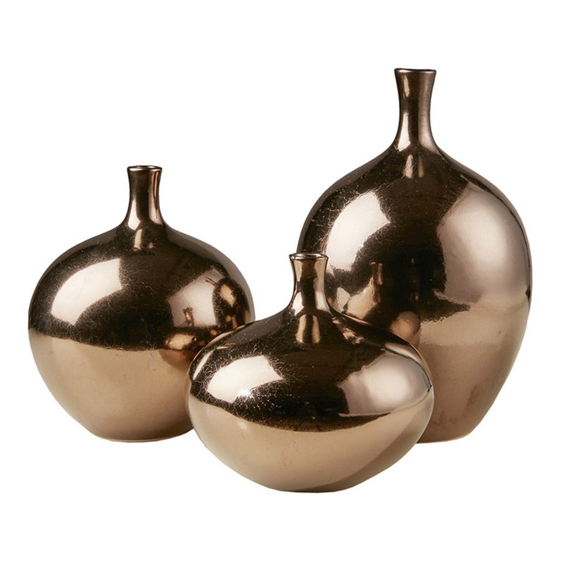 Madison Park Signature 3-Piece Transitional Ceramic Vase Set in Bronze