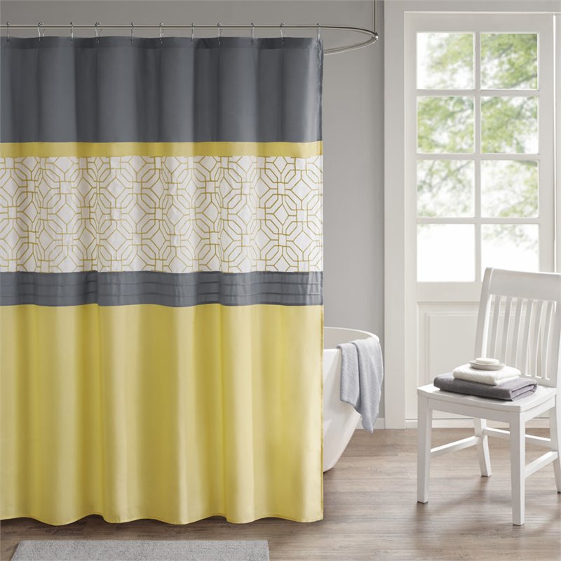 510 Design Donnell Transitional Microfiber Shower Curtain in Yellow/Gray