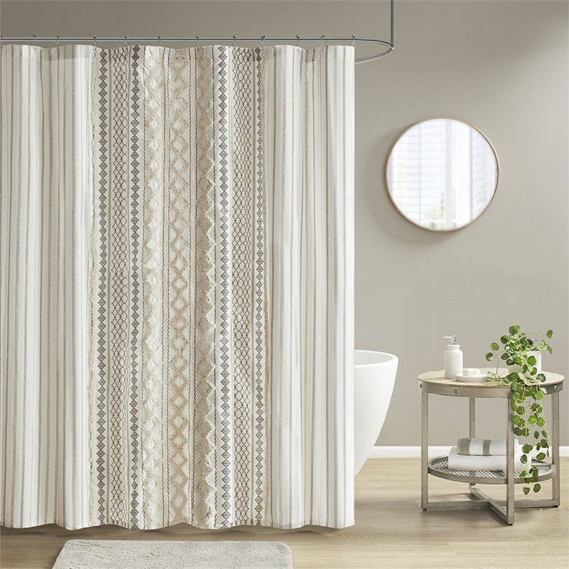 INK+IVY Imani Cotton Printed Shower Curtain with Chenille in Ivory