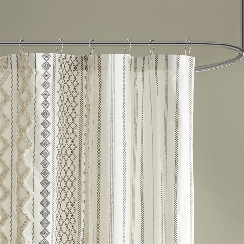 INK+IVY Imani Cotton Printed Shower Curtain with Chenille in Ivory