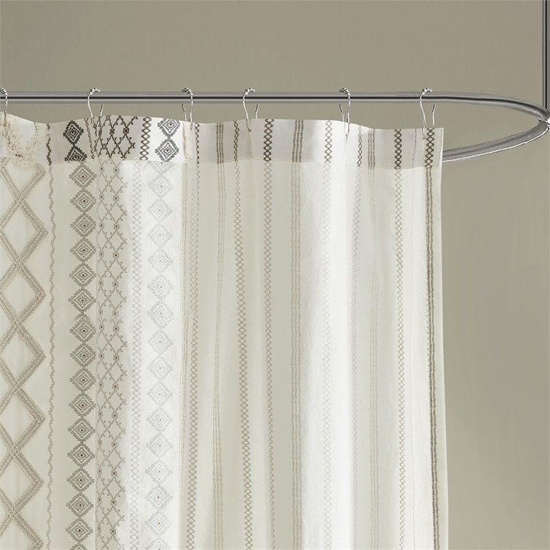 INK+IVY Imani Cotton Printed Shower Curtain with Chenille in Ivory