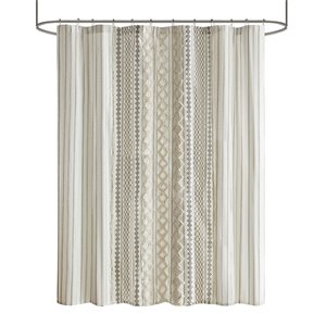 INK+IVY Imani Cotton Printed Shower Curtain with Chenille in Ivory