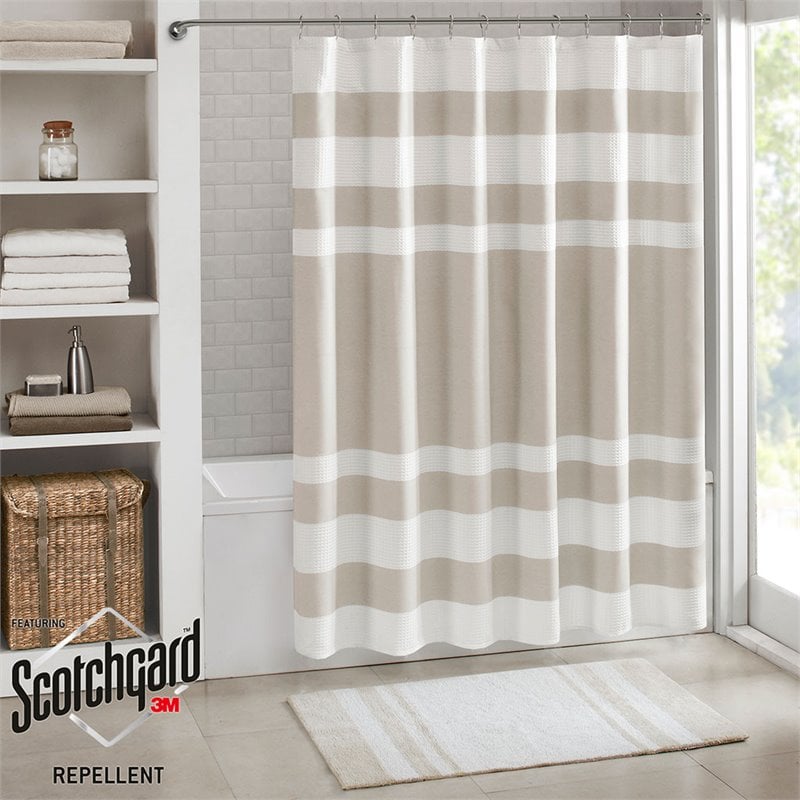 Madison Park Traditional Polyester Fabric Spa Waffle Shower Curtain in Brown