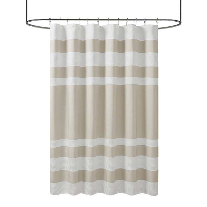 Madison Park Traditional Polyester Fabric Spa Waffle Shower Curtain in Brown