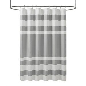 Madison Park Traditional Polyester Fabric Spa Waffle Shower Curtain in Gray