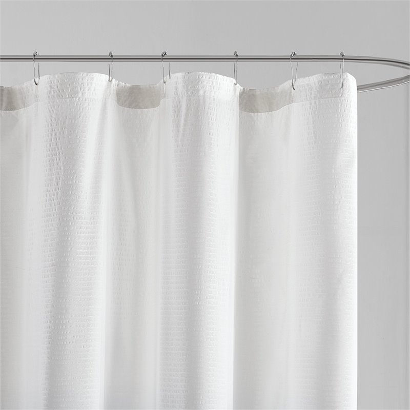 Madison Park Fabric Ara Ombre Printed Seersucker Shower Curtain in Blue