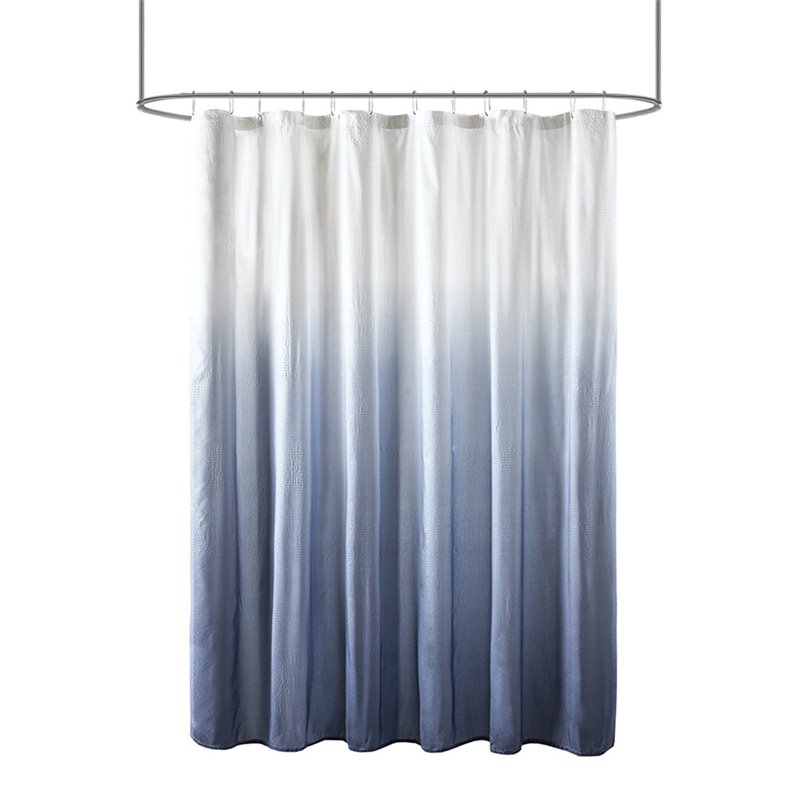 Madison Park Fabric Ara Ombre Printed Seersucker Shower Curtain in Blue