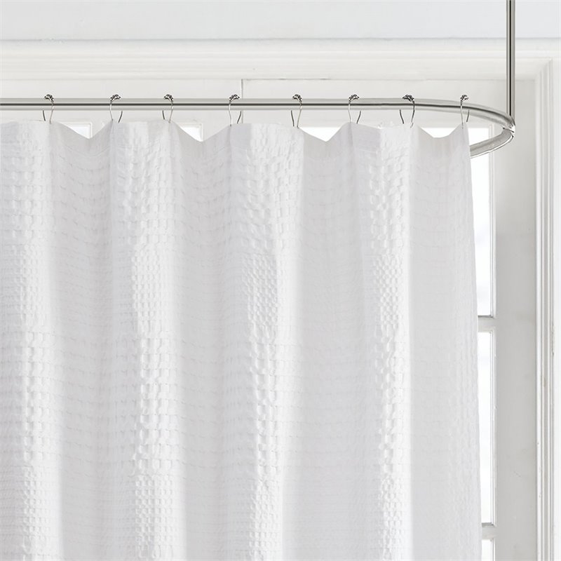 Madison Park Cotton Arlo Super Waffle Textured Solid Shower Curtain in White