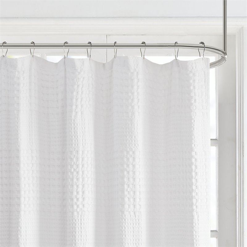 Madison Park Cotton Arlo Super Waffle Textured Solid Shower Curtain in White