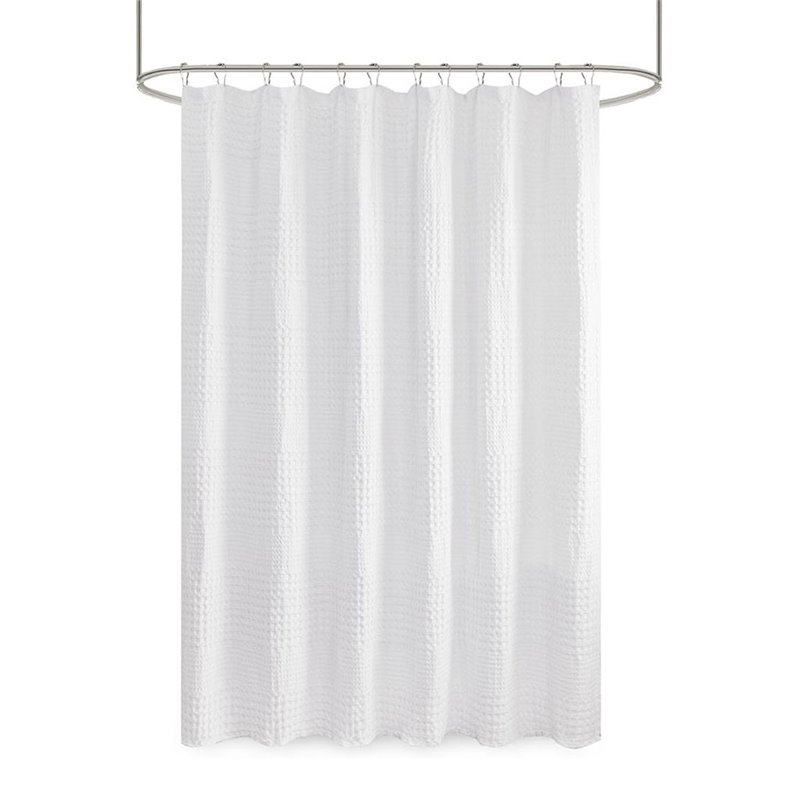 Madison Park Cotton Arlo Super Waffle Textured Solid Shower Curtain in White