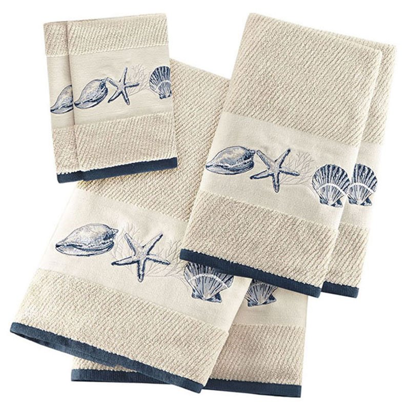 Madison Park 6-Piece Coastal Cotton Jacquard Towel Set w/ Embroidery in Beige