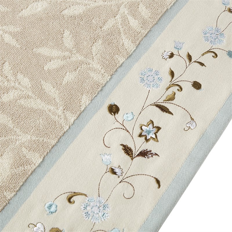 Madison Park 6-Piece Traditional Cotton Embroidered Jacquard Towel Set in Beige