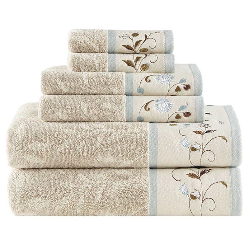 Madison Park 6-Piece Traditional Cotton Embroidered Jacquard Towel Set in Beige