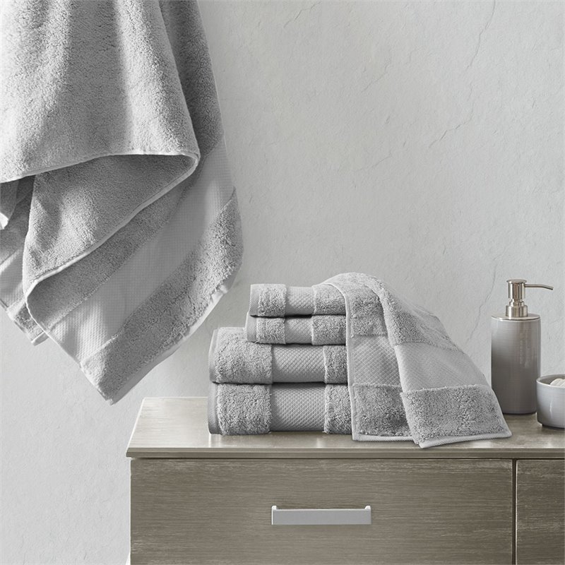 Madison Park Signature 6-Piece Transitional Cotton Bath Towel Set in Gray