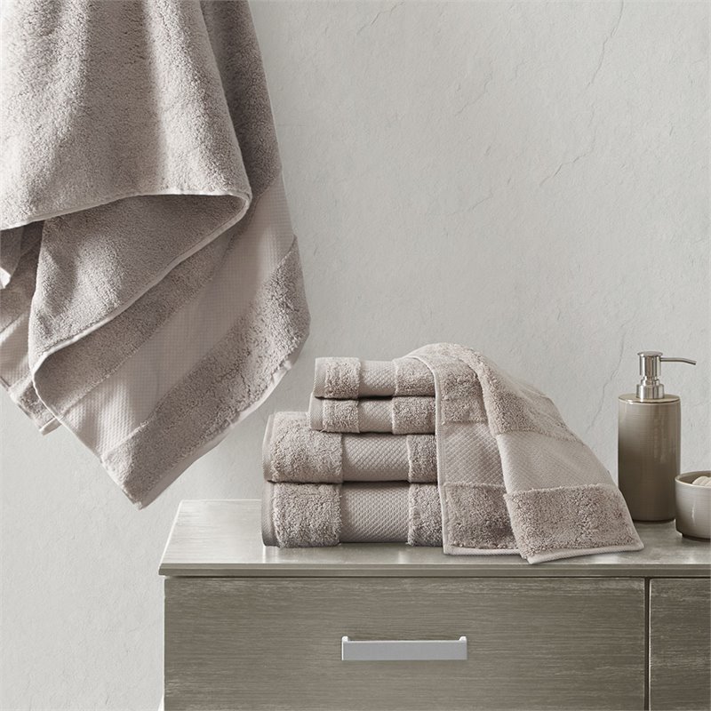 Madison Park Signature 6-Piece Transitional Cotton Bath Towel Set in Brown