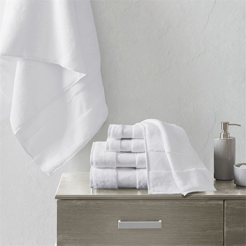 Madison Park Signature 6-Piece Transitional Cotton Bath Towel Set in White