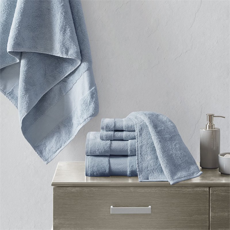 Madison Park Signature 6-Piece Transitional Cotton Bath Towel Set in Blue