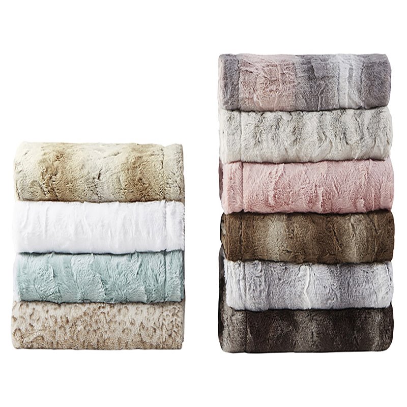 Madison Park Modern Faux Tip Dyed Brushed Long Fur Throw in Brown