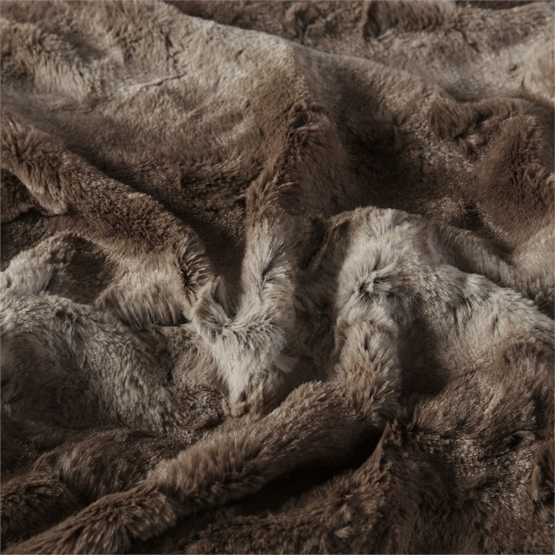 Madison Park Modern Faux Tip Dyed Brushed Long Fur Throw in Brown