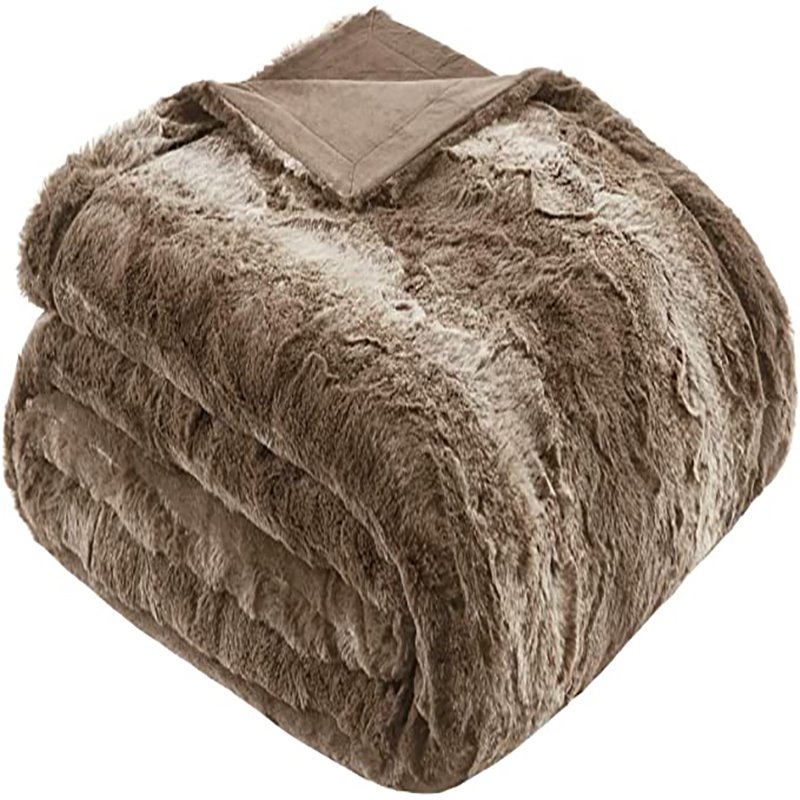 Madison Park Modern Faux Tip Dyed Brushed Long Fur Throw in Brown