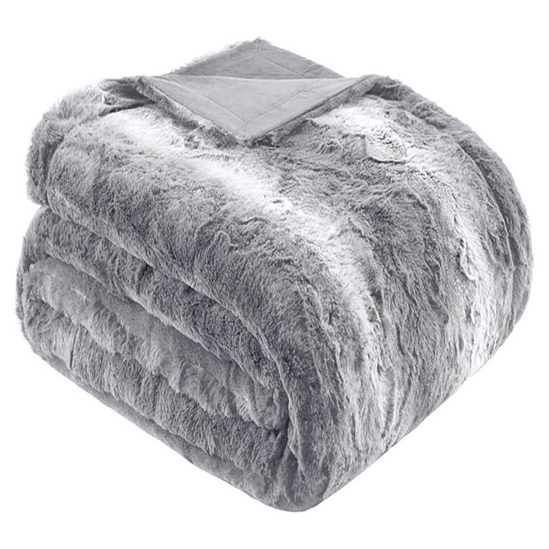 Madison Park Modern Faux Tip Dyed Brushed Long Fur Throw in Gray
