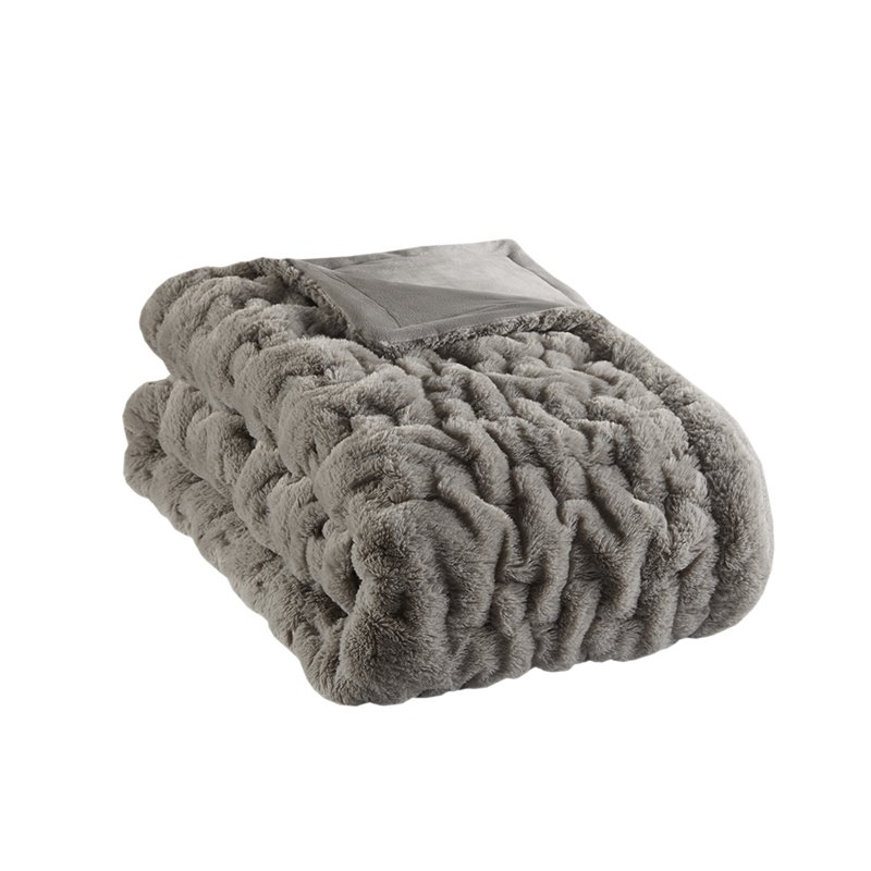 Madison Park Modern Solid Brushed Long Fur Knitted Throw in Gray