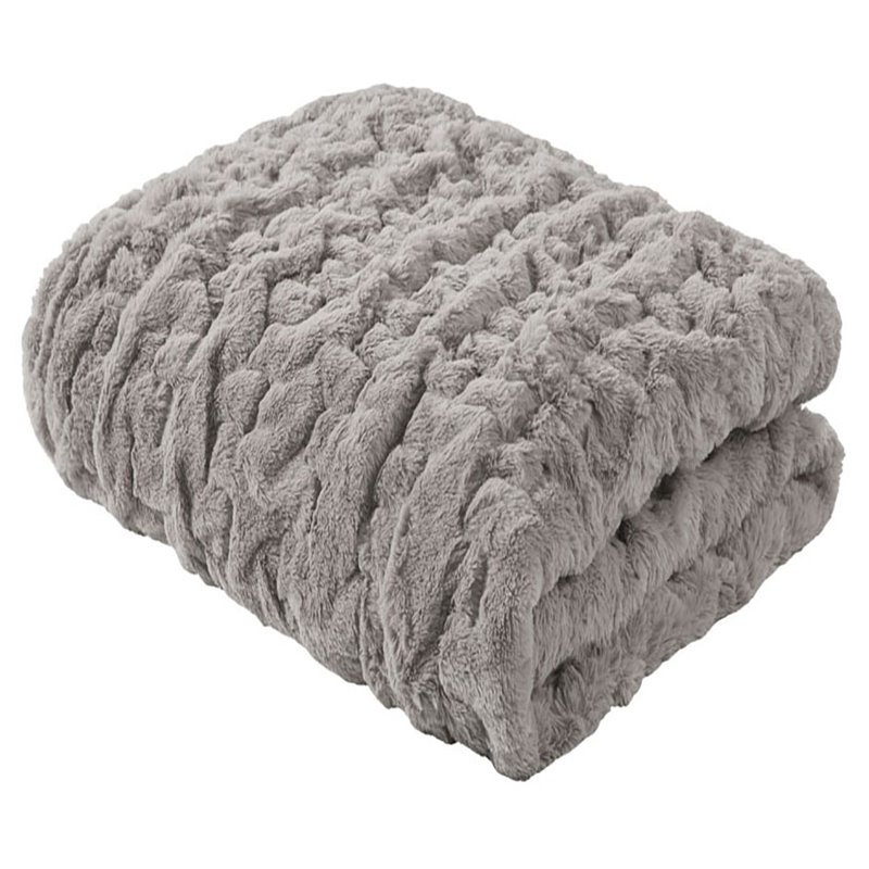 Madison Park Modern Solid Brushed Long Fur Knitted Throw in Gray
