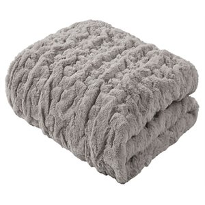 Madison Park Modern Solid Brushed Long Fur Knitted Throw in Gray