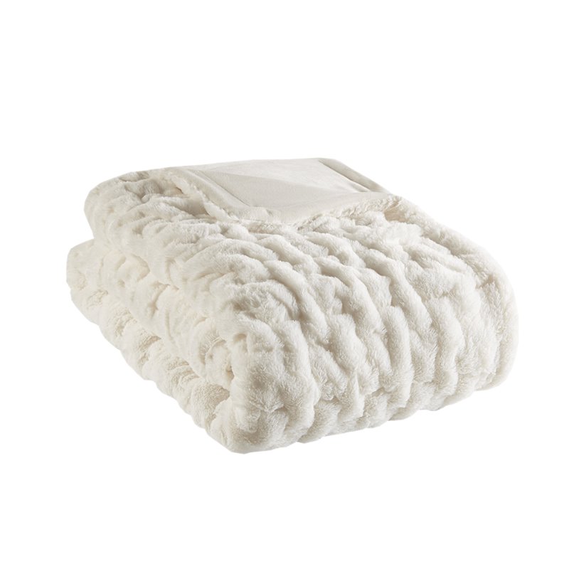 Madison Park Modern Solid Brushed Long Fur Knitted Throw in Ivory