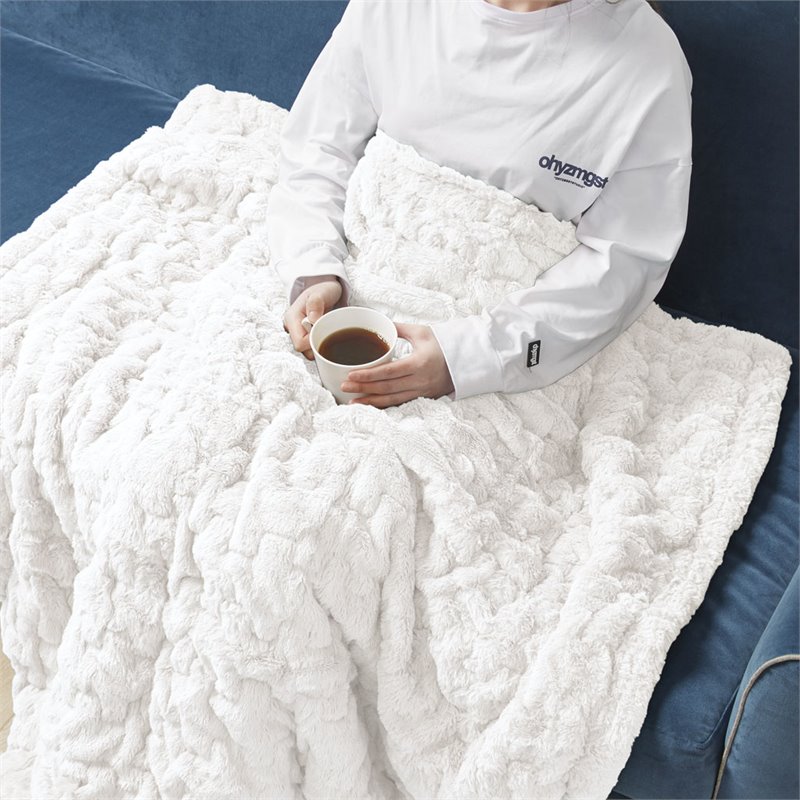 Madison Park Modern Solid Brushed Long Fur Knitted Throw in Ivory
