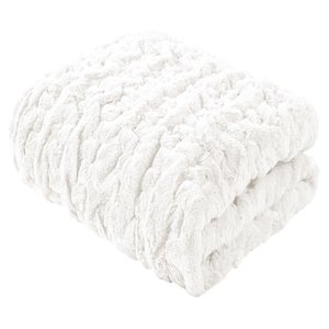 Madison Park Modern Solid Brushed Long Fur Knitted Throw in Ivory