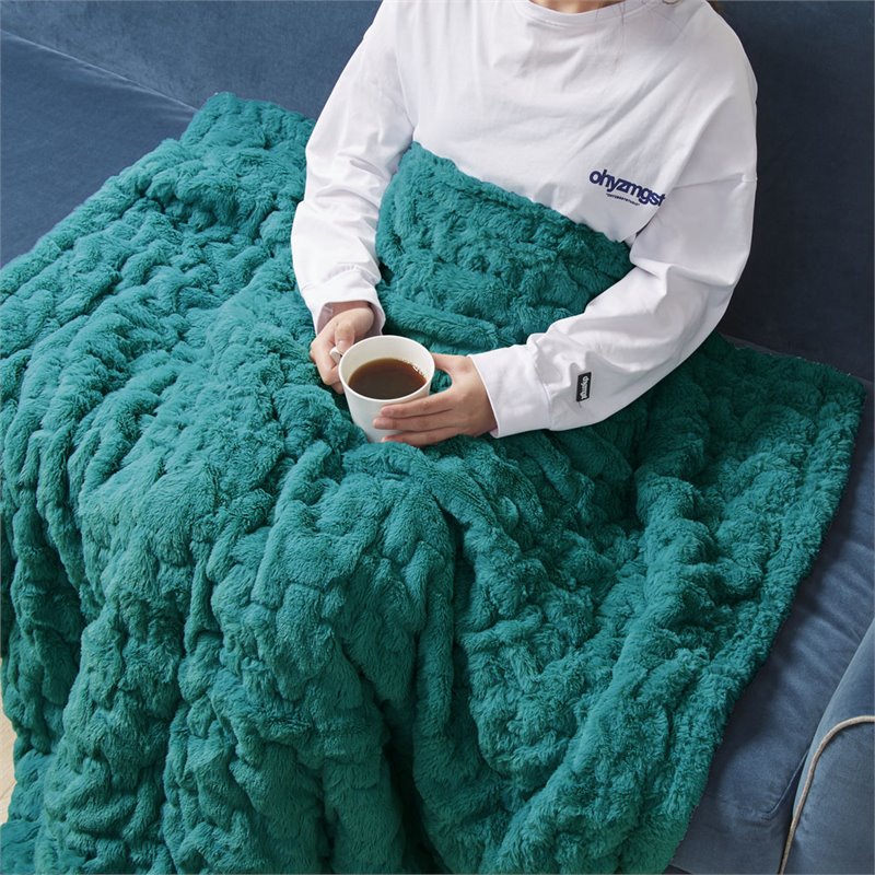 Madison Park Modern Solid Brushed Long Fur Knitted Throw in Blue