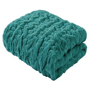 madison park modern solid brushed long fur knitted throw in blue