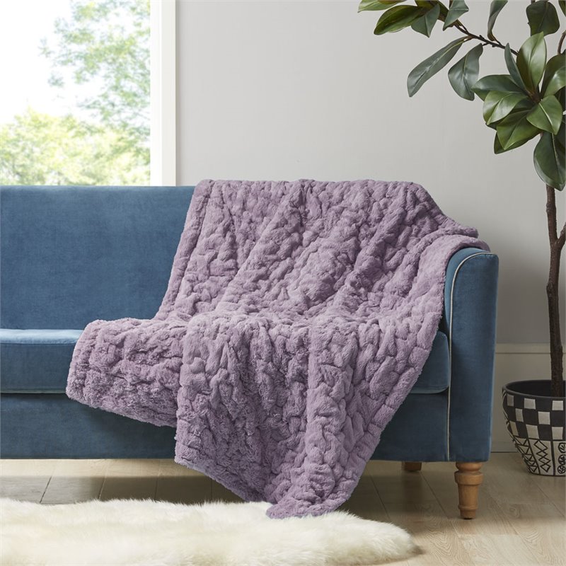 Madison Park Modern 100 Percent Polyester Fabric Solid Long Fur Throw in Purple