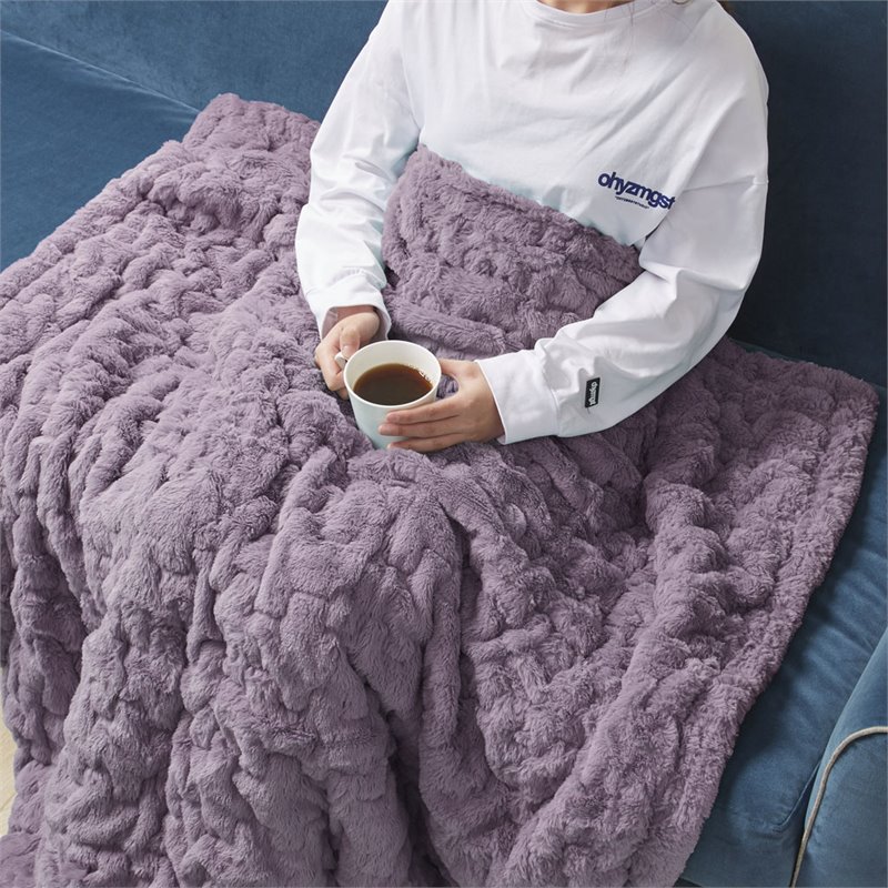 Madison Park Modern 100 Percent Polyester Fabric Solid Long Fur Throw in Purple