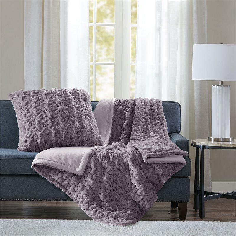 Madison Park Modern 100 Percent Polyester Fabric Solid Long Fur Throw in Purple