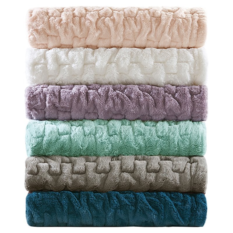 Madison Park Modern 100 Percent Polyester Fabric Solid Long Fur Throw in Pink