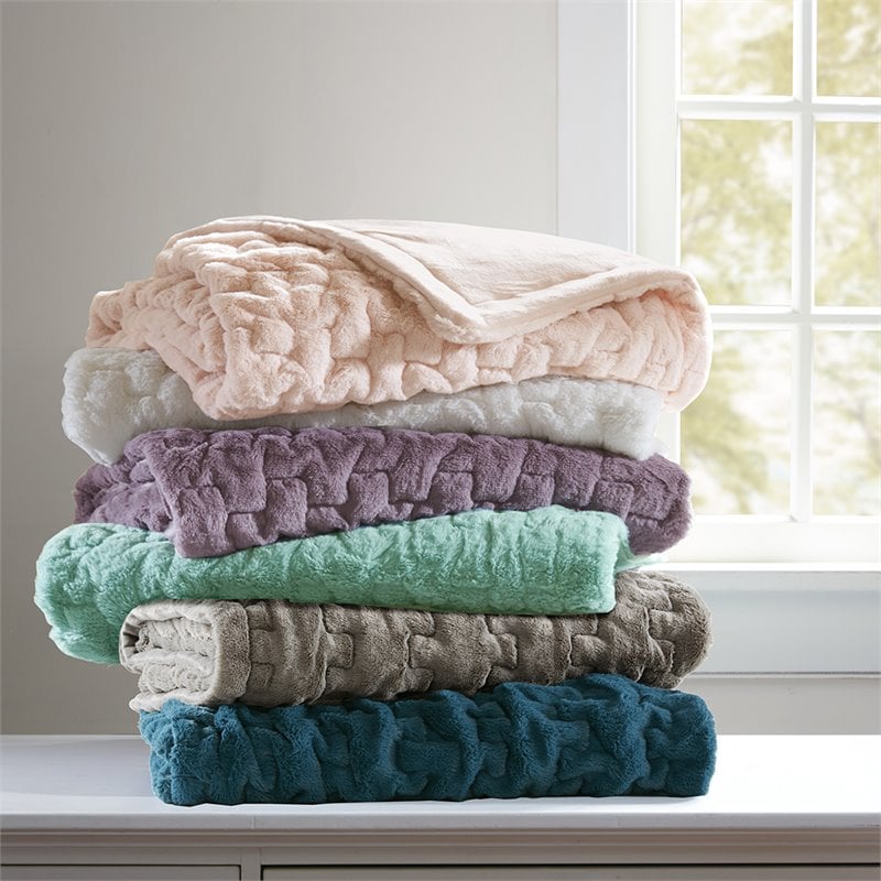 Madison Park Modern 100 Percent Polyester Fabric Solid Long Fur Throw in Pink