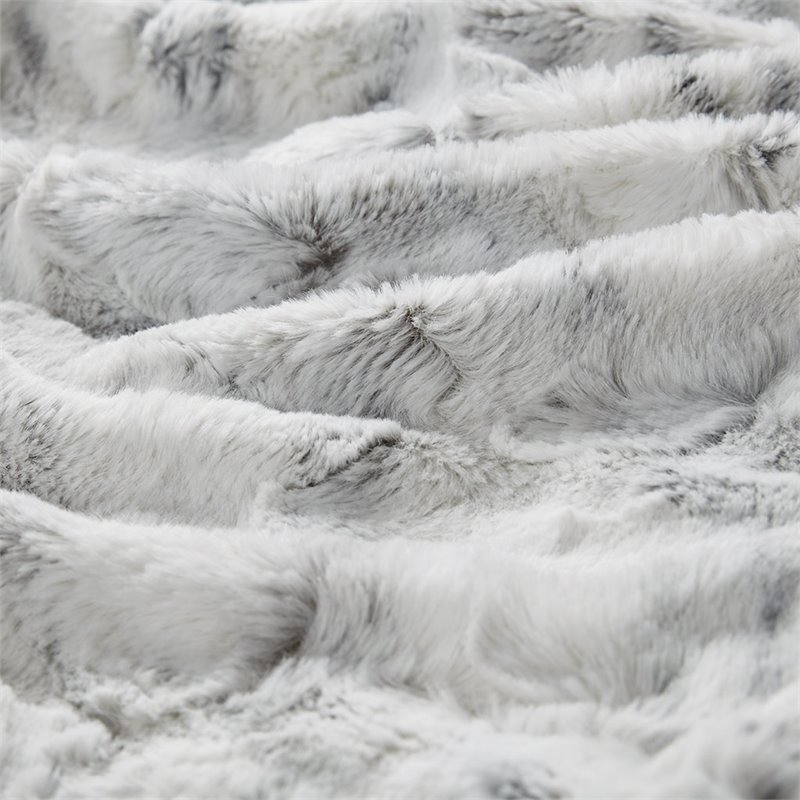 Madison Park Sachi Modern Printed Knitted Long Fur Throw in Gray