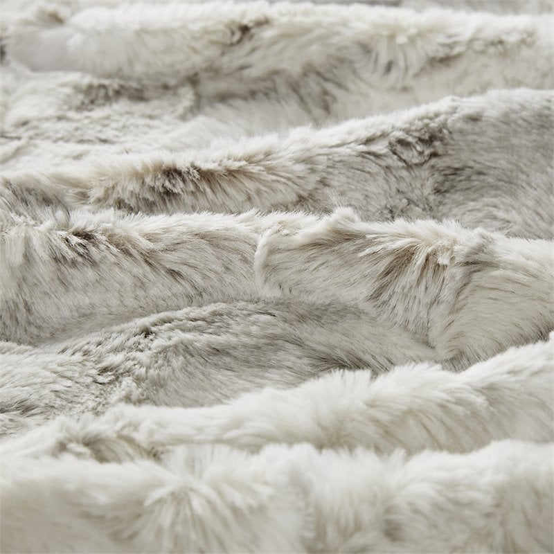 Madison Park Sachi Modern Printed Knitted Long Fur Throw in Natural