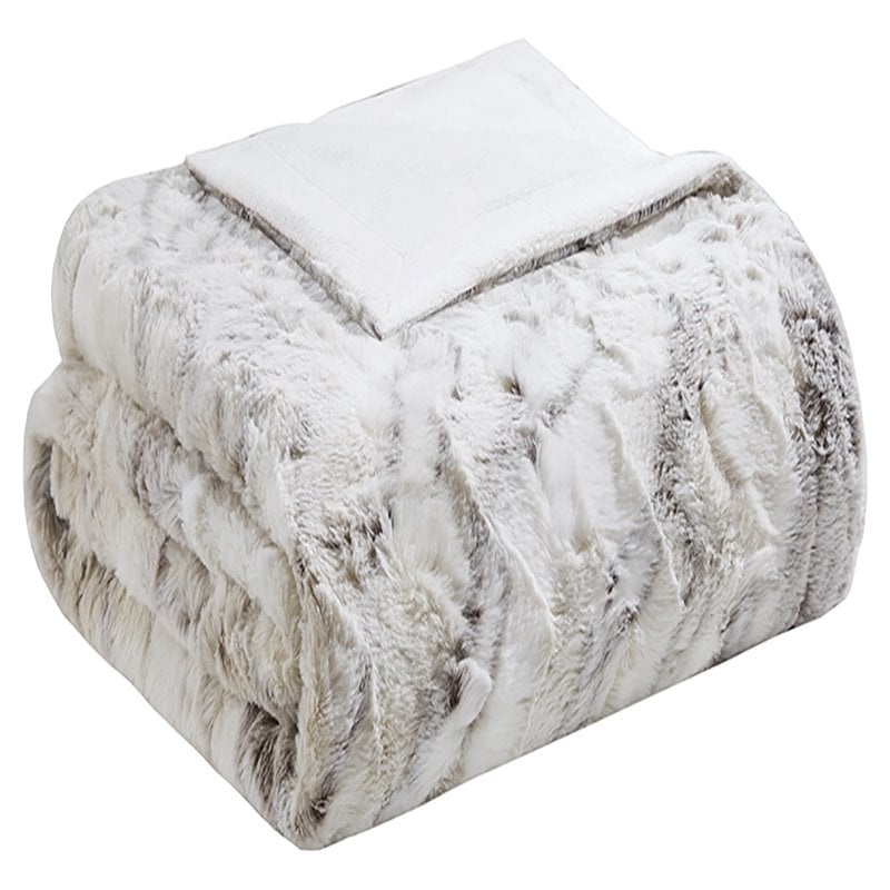 Madison Park Sachi Modern Printed Knitted Long Fur Throw in Natural