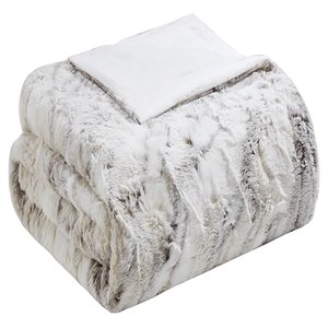 Madison Park Sachi Modern Printed Knitted Long Fur Throw in Natural