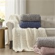 Madison Park Farmhouse Acrylic Fabric Chunky Double Knit Throw in Ivory