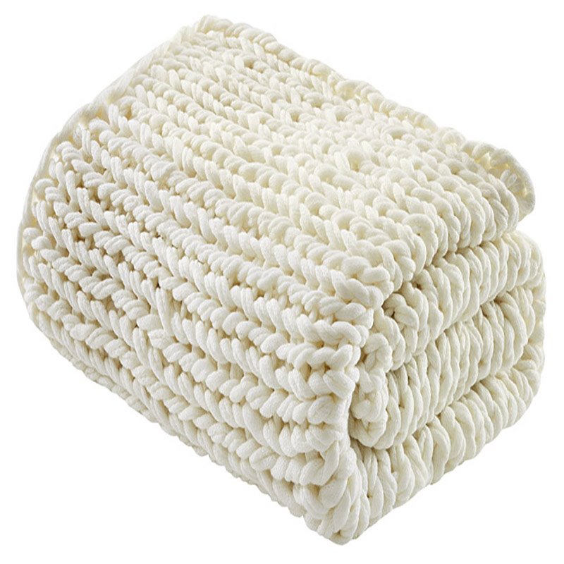 Madison Park Farmhouse Acrylic Fabric Chunky Double Knit Throw in Ivory