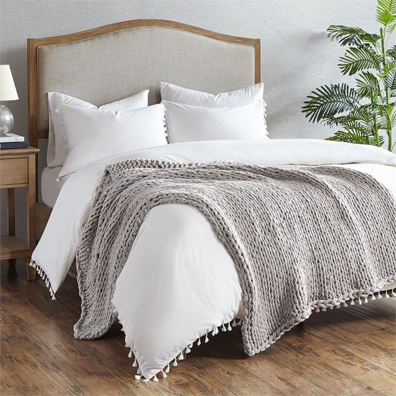 Madison Park Farmhouse Acrylic Fabric Chunky Double Knit Throw in Gray