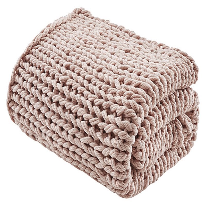 Madison Park Farmhouse Acrylic Fabric Chunky Double Knit Throw in Pink